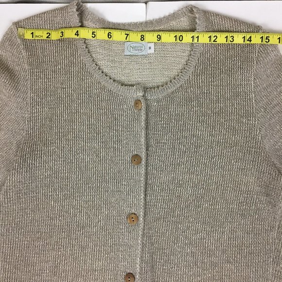 Natural Style Cardigan Sweater Linen Blend Open Weave Embellished - Picture 8 of 11